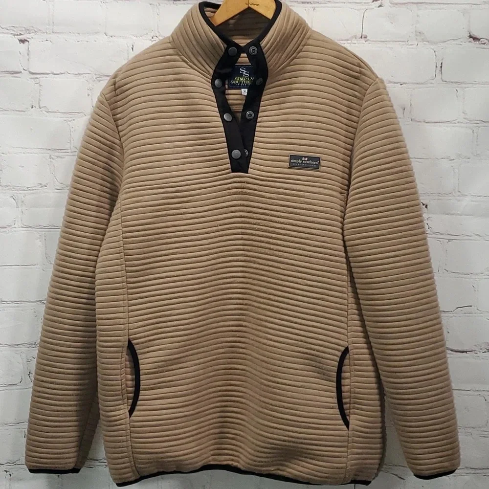 Simply Southern Ribbed Pullover Sweater in Mocha and Black Trim Women's Size XL - Picture 2 of 16